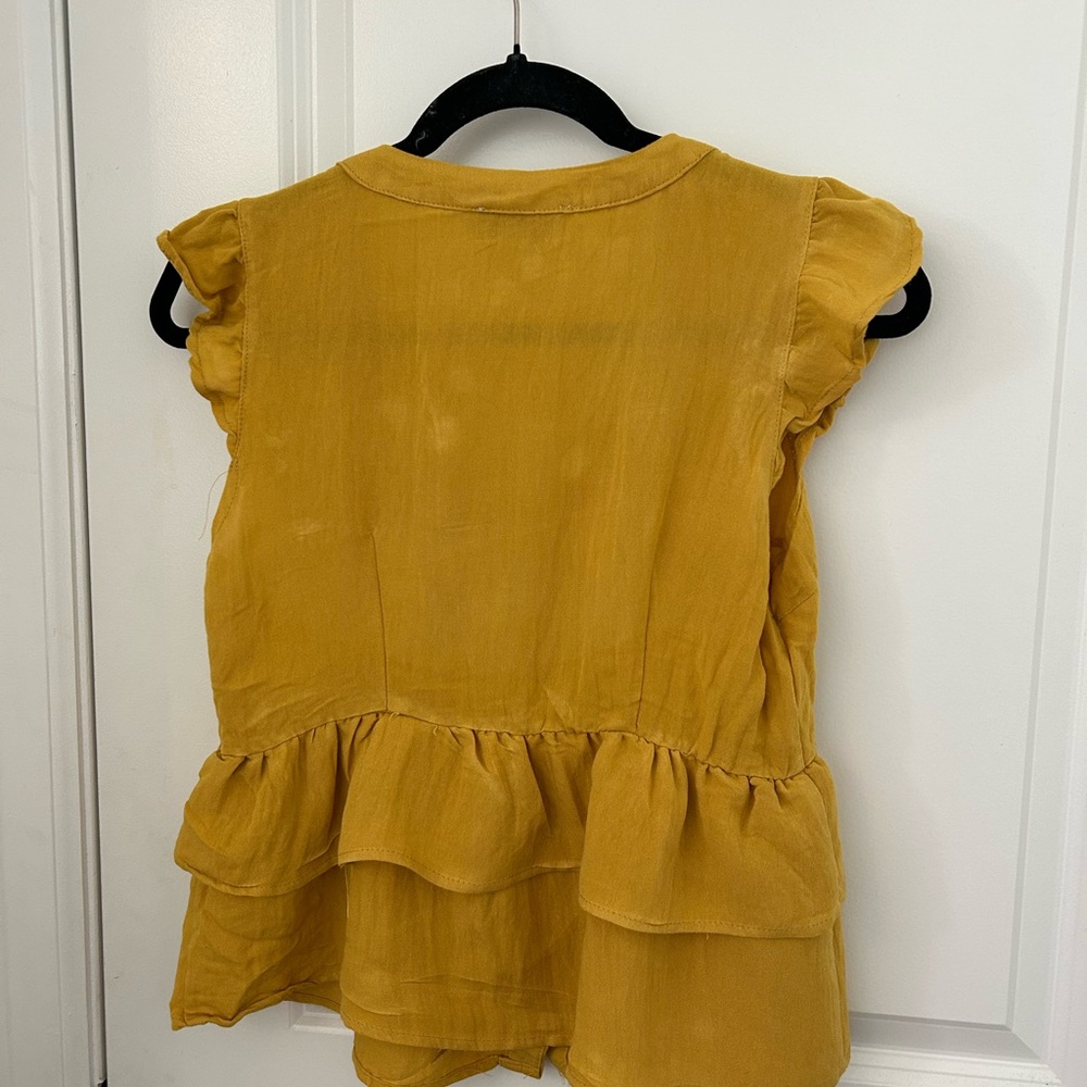 Hayden Mustard Yellow Ruffle Front Button Tank - Picture 2 of 2